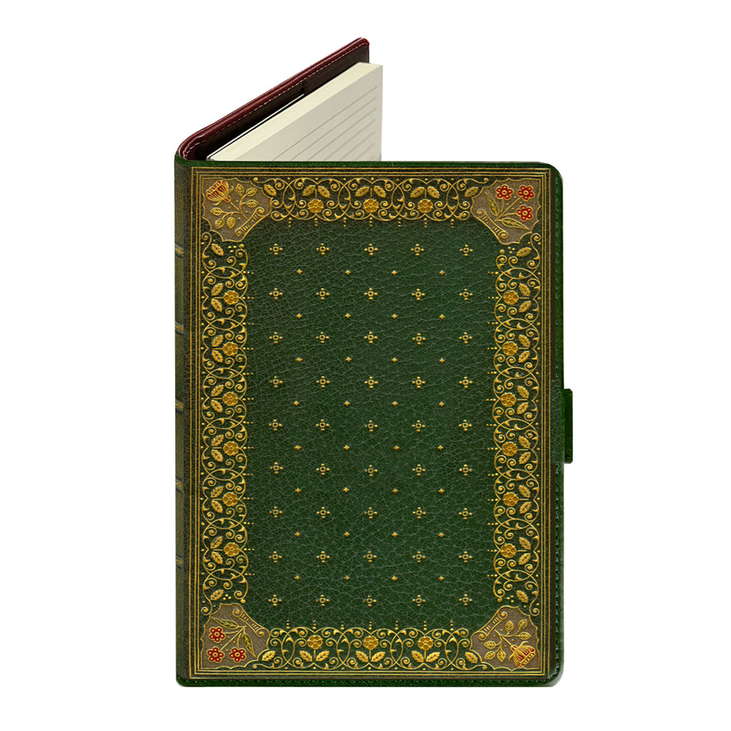 Ornate Olive Green - Luxury Faux Leather Reusable Lined Notebook