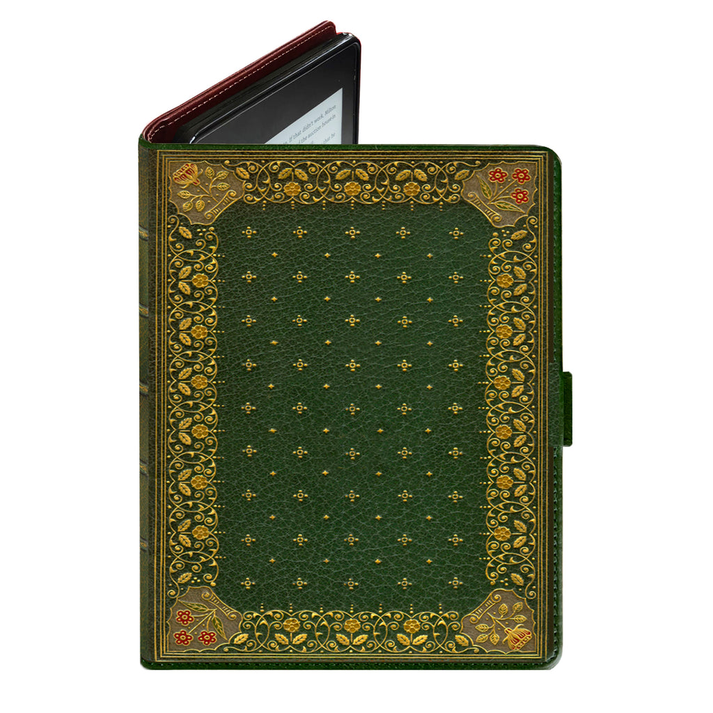 Ornate Olive Green - Luxury Faux Leather Case - Kindle Scribe