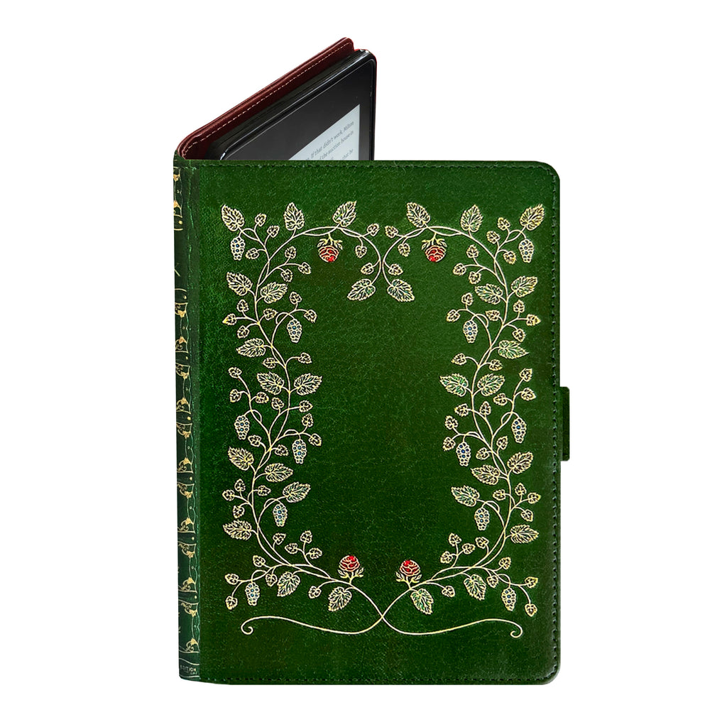 Floral Green - Luxury Faux Leather Case - Kindle Oasis