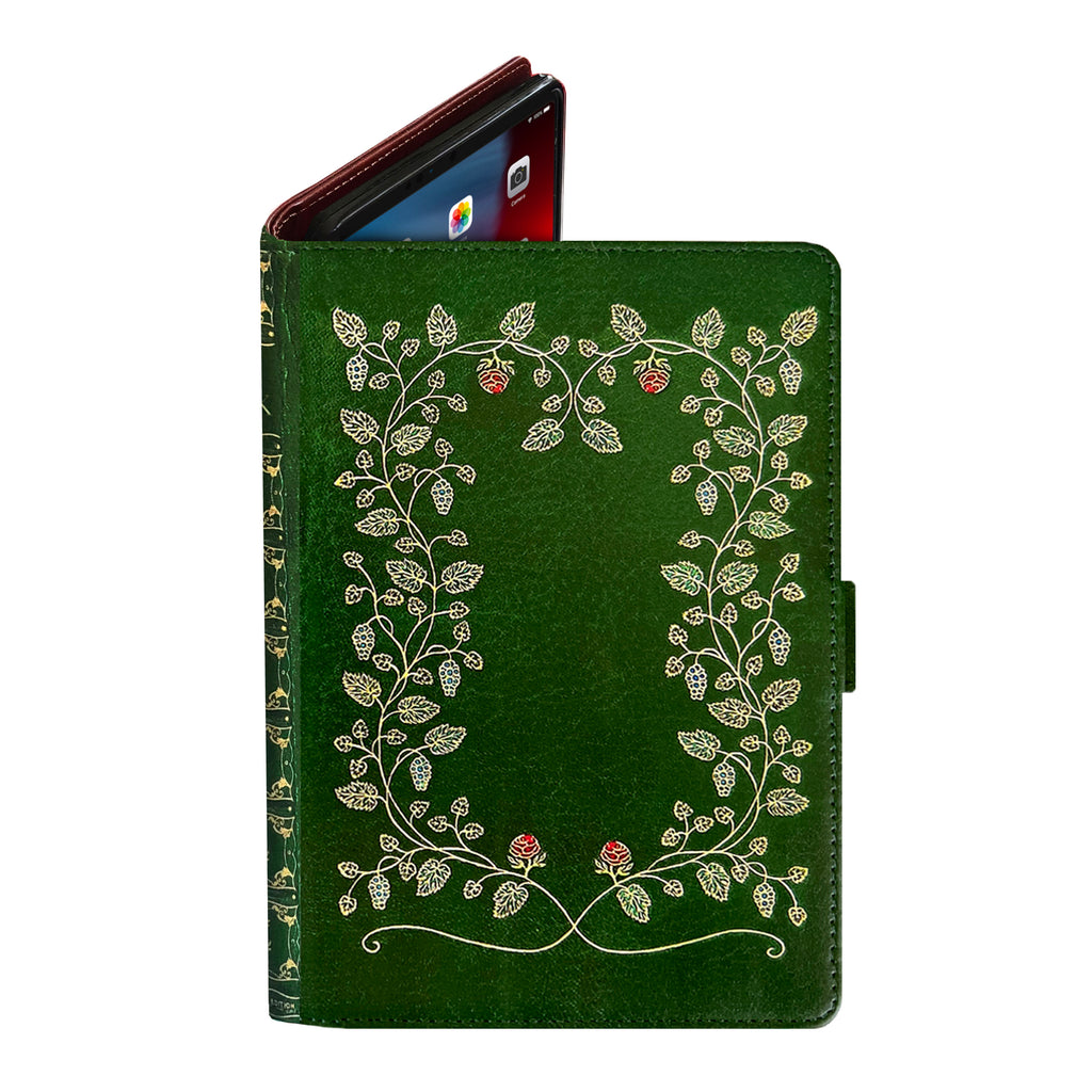 Floral Green My Book - Luxury Faux Leather Case -  Universal Tablet Case (10 Inch Screen)